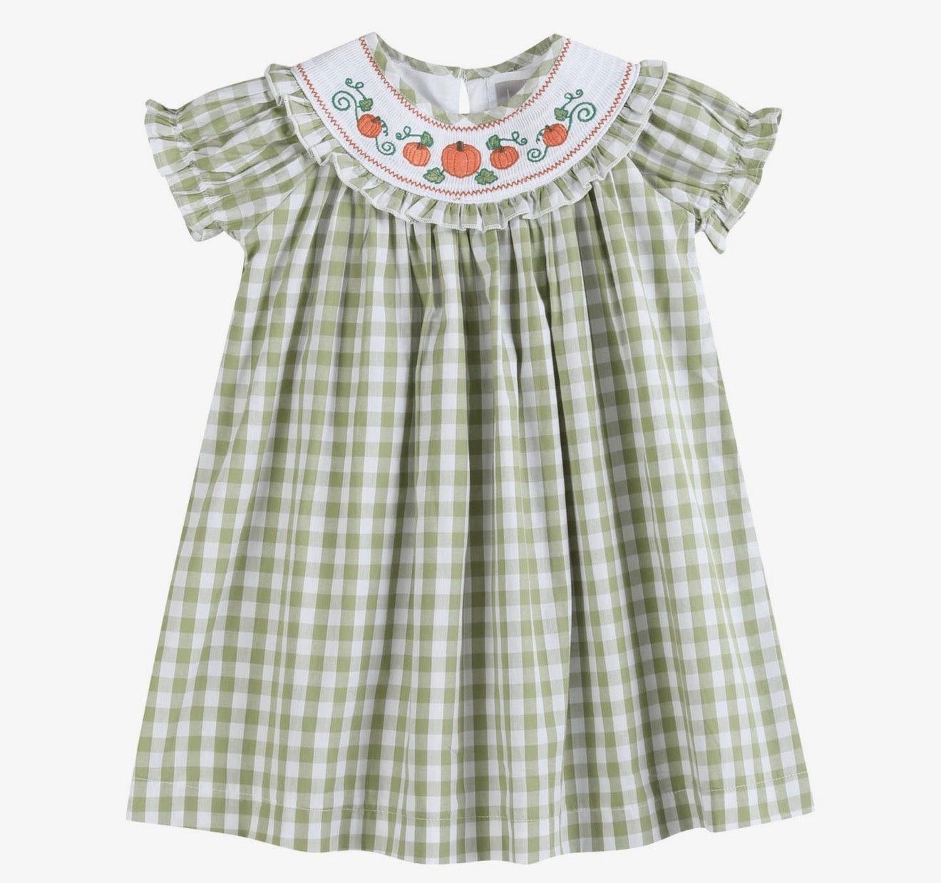 GREEN GINGHAM PUMPKIN RUFFLE DRESS