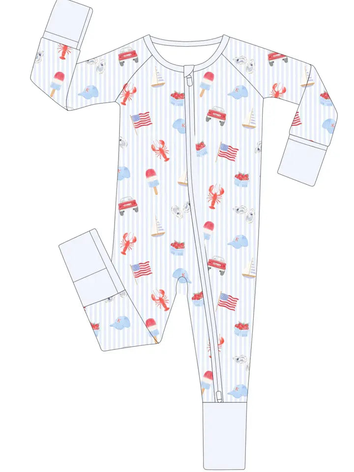 COASTAL AMERICANA ZIP PAJAMAS (PRE ORDER - JUNE)