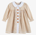 BROWN GINGHAM PUMPKIN RUFFLE DRESS