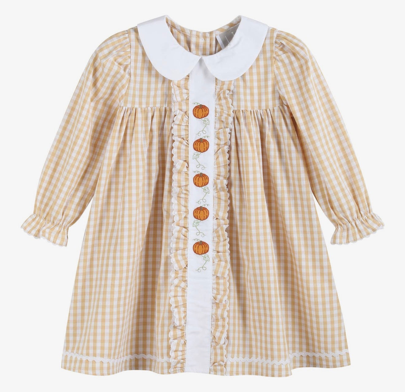 BROWN GINGHAM PUMPKIN RUFFLE DRESS