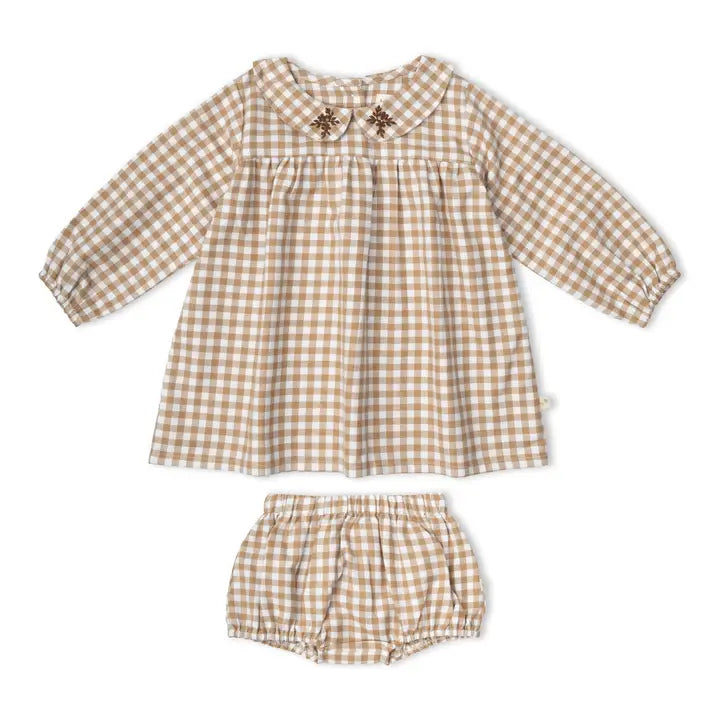 OAT GINGHAM PETER PAN COLLAR DRESS WITH BLOOMERS (PRE ORDER - FALL)
