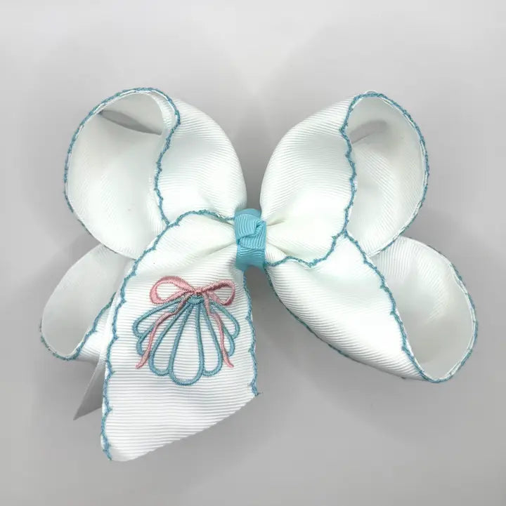 PINK & BLUE SHELL MOONSTITCH HAIR BOW