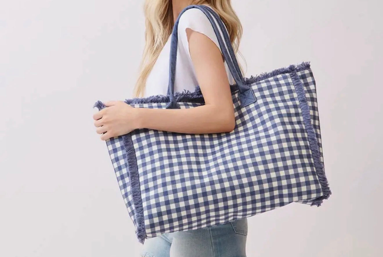 GINGHAM CHECK TOTE DIAPER BAG