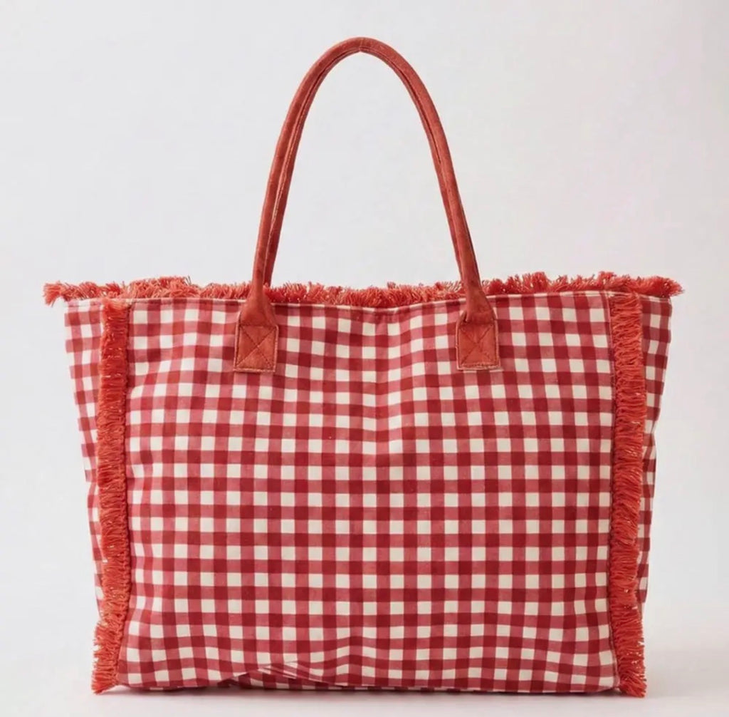 GINGHAM CHECK TOTE DIAPER BAG