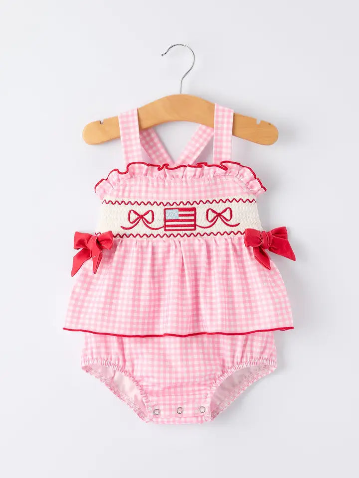 PINK PLAID JULY 4TH ROMPER (PRE ORDER-JUNE)