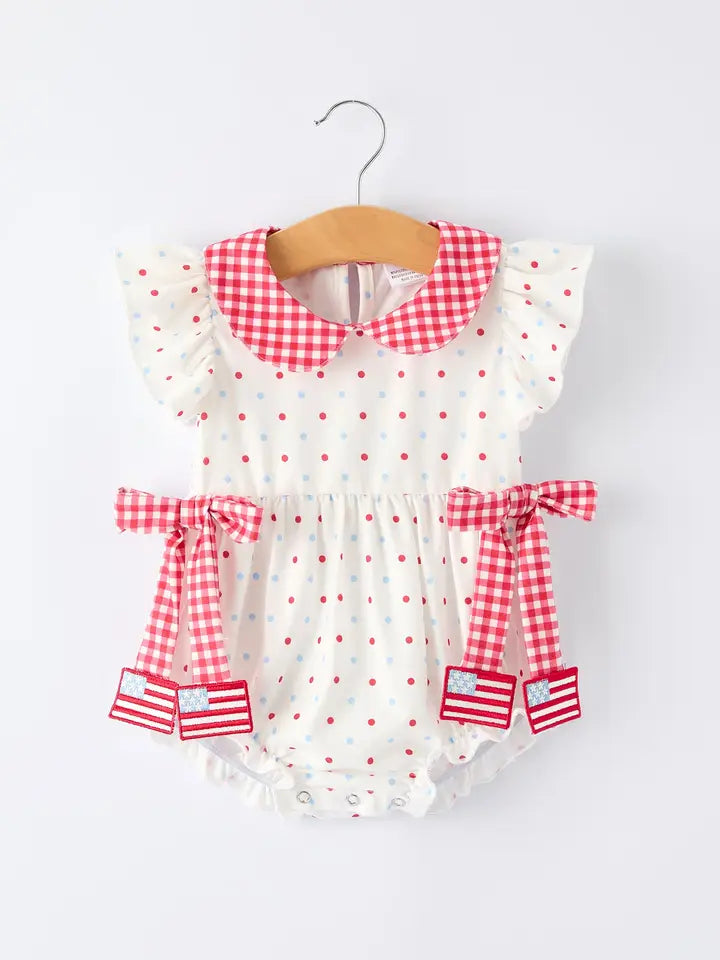 POLKA DOT BOW ROMPER BUBBLE (PRE ORDER-JUNE)