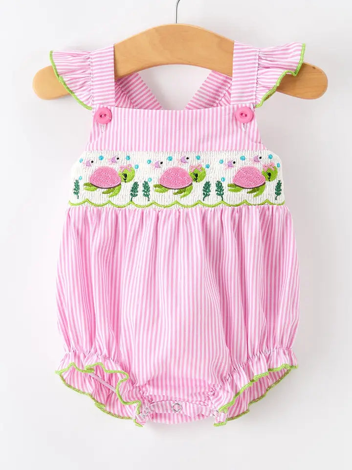 TURTLE RUFFLE ROMPER (PRE ORDER - JUNE)
